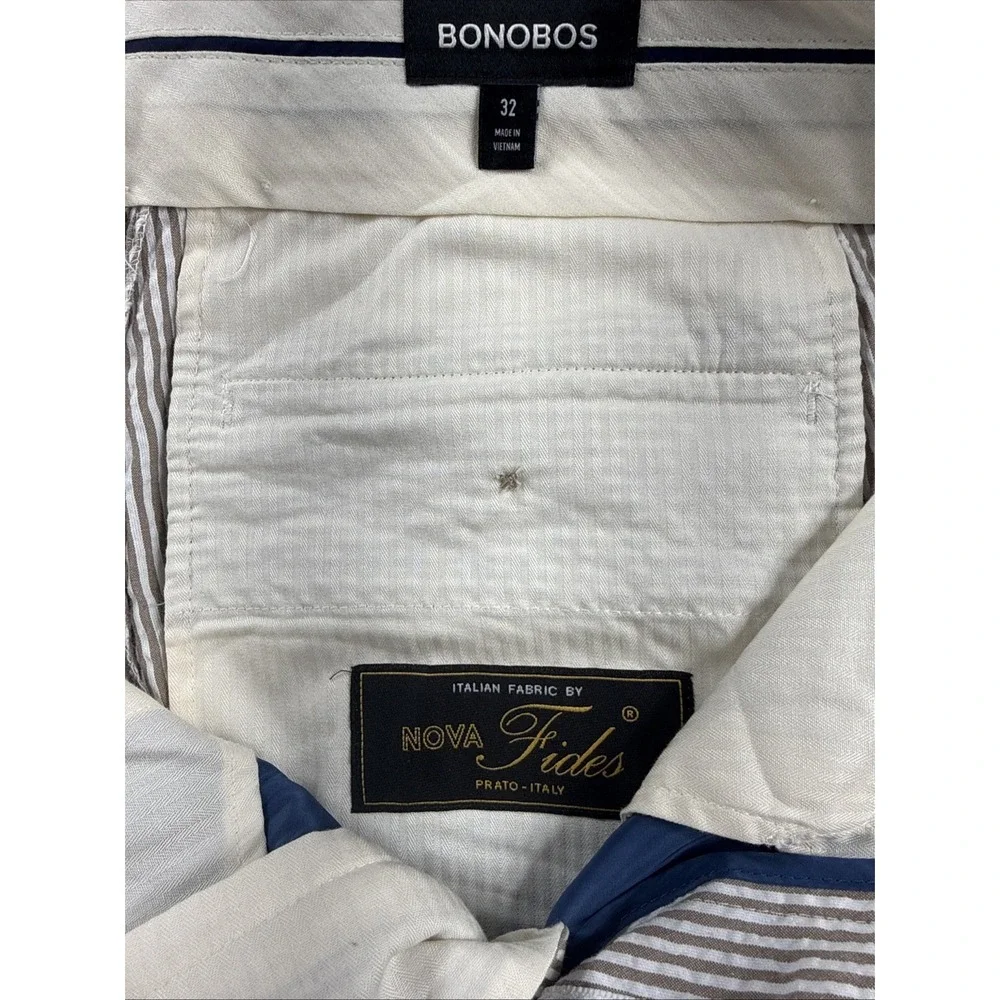 Bonobos Nova Fides Italy Seersucker Suit Beige Striped 40S Blazer 32x27 Pants